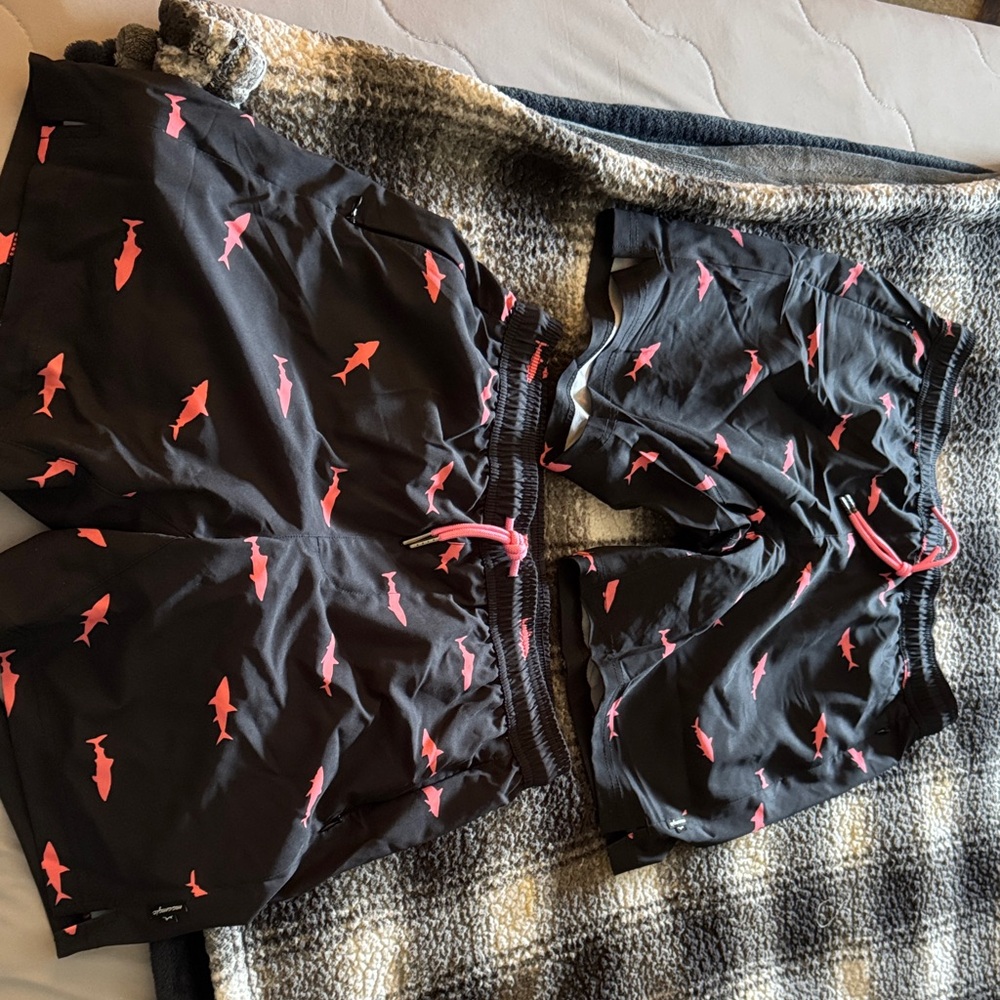 Two Black Swimsuits with Pink Shark Pattern